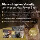 Bild eines Hundes mit Text, der die Vorteile von Motion Max Power Bites hervorhebt: Gelenkunterstützung, natürliche Zutaten und Expertenformulierung.