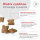 Sternförmiges braunes Tierfutter; polnische Überschrift 'Wissen über die Grundlagen gesunder Ernährung' und 'Gewichtsmanagement'-Logo.