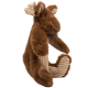Ein plüschiges Elchspielzeug mit braunem Fell und strukturierten beigen Gliedmaßen, mit weichen Ohren und einem flauschigen Schwanz, ideal für Haustiere.
