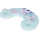 Distributeur-puzzle pour animaux en forme de croissant bleu clair avec obstacles violets, deux coupes transparentes et logo «AniOne».