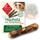 Natürlicher Olivenholz-Kau-Stick für Hunde, beschriftet "Kauholz aus Olivenbaum", Größe L, mit Details zu Inhaltsstoffen und Vorteilen.