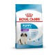 Torba z jedzeniem dla szczeniąt Royal Canin dla dużych ras, odpowiednia dla szczeniąt w wieku 2-8 miesięcy, z obrazkiem szczeniaka i informacjami o składnikach odżywczych.