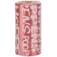 Rouleau de sacs à déchets pour animaux de compagnie de couleur rose doré brillant, avec le texte "HAPPENS POOP" en blanc, soulignant son utilisation pour les propriétaires de chiens.