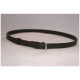 Schwarzes Leder-Haustierhalsband mit einer silbernen Schnalle und mehreren Einstelllöchern, auf einem hellen Hintergrund präsentiert.