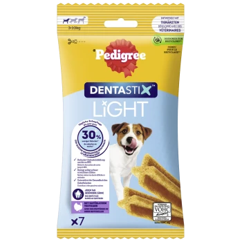 Pedigree Dentastix Light Hundesnacks für Hunde von 3-10 kg, 30 % weniger Kalorien, natürliches Putenprotein, 7 Stück, VOHC-zertifiziert.