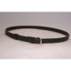 Schwarzes Leder-Haustierhalsband mit silberner Schnalle und verstellbaren Löchern, auf einem hellen Hintergrund präsentiert.