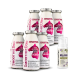 Sechs SmoothieDog Sensitivo hypoallergene Snack-Flaschen für Hunde und eine SmoothieDog Relaxio-Flasche mit beruhigendem Kräuterspray.