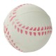 Jouet pour chien en caoutchouc blanc en forme de balle de baseball, avec des détails de couture rose.