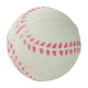Jouet pour chien en caoutchouc blanc en forme de balle de baseball, avec des détails de couture rose.