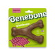 A durable, brown dog chew toy shaped like a bone, featuring the embossed text "Benebone" on its side.