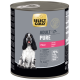 Boîte de nourriture pour chien Select Gold Adult Pure avec viande de cheval, 70 % de protéines animales, formule sans céréales, 800g, avec image d'un chien noir et blanc.