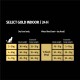 Chart detailing feeding guidelines for Select Gold Indoor cat food, including ideal and excessive body weight recommendations for dry and mixed food.