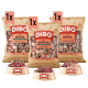 Drei Beutel DIBO Hundefutter mit den Aufschriften "Ideal-Mix", "Spezial" und "Aktiv-Mix", mit Schalen von gemischtem Fleisch davor.