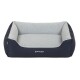 Ein gemütliches Haustierbett von Doctor Bark, mit einem navyblauen Äußeren und einem weichen grauen Innenfutter, entworfen für Komfort und Stil.