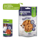 Zwei Tierleckerlipackungen: links "Mini Meaties" mit Hund-/Kaninchen-Grafik, rechts "Meaties" mit rundem Fenster, beide mit Kaninchen und "75% Fleisch."