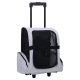 Rollende Tragetasche für Haustiere in Grau und Schwarz, mit einem Netzfront, Seitentasche und ausziehbarem Griff für einfachen Transport.