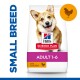Hill's Science Plan dog food for small breeds, labeled "Adult 1-6," featuring a corgi on the bag and stating "with chicken."