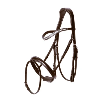 Braunes Leder-Haustiergeschirr mit dekorativen Strasssteinen, mit verstellbaren Riemen und einem eleganten Design.