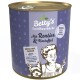 Dose mit Betty's Landhausküche Hundefutter mit Rentier und Kartoffel, lila Design, Hundillustration und dem Text "extra viel Fleisch."