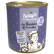 Dose mit Betty's Landhausküche Hundefutter mit Rentier und Kartoffel, lila Design, Hundillustration und dem Text "extra viel Fleisch."