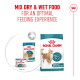 Royal Canin senior cat food (15+) dry bag and wet cans; header: "MIX DRY & WET FOOD FOR AN OPTIMAL FEEDING EXPERIENCE"