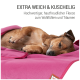 Nahaufnahme eines rosa Haustierprodukts mit dem Logo "Doctor Bark" und dem Text "MADE IN GERMANY" deutlich sichtbar.