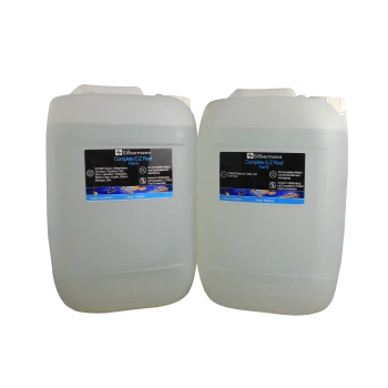 Zwei 1000 ml Behälter von "Complete E-Z Reef" von Silbermann, beschriftet mit Teil A und Teil B, mit Zutatenangaben auf Deutsch.