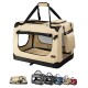 Tragetransportbox für Haustiere in Beige mit Netzfenstern, mit einem weichen Innenraum und Traggriffen, präsentiert mit Farboptionen.