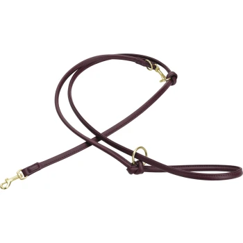 weinrote Lederleine mit Messingkarabinern und O-Ring, verstellbares Schlaufen-Design