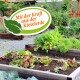 Ein lebendiger Garten mit Hochbeeten voller Blattgemüse und Kieswegen. Ein Schild liest "Mit der Kraft aus der Kieselerde."