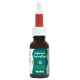 Braune Flasche mit Euphrasia-Augentropfen für Haustiere von veaVet, mit einem roten Tropfenverschluss, umgeben von Wasserspritzern.