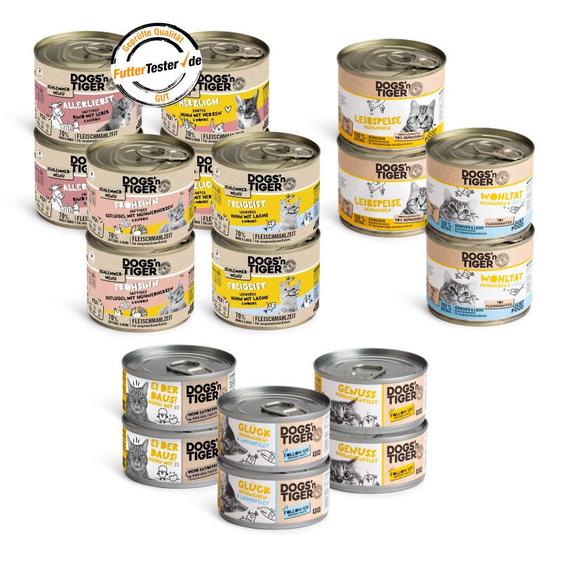 Dogs'n Tiger Adult Nassfutter Katze, Mixpaket, Lecker Hühnchen! 18 teilig