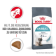 Royal Canin Haarball Katzenfutterbeutel, mit einer Katzengrafik, die behauptet, die Bildung von Haarballen in 14 Tagen zu reduzieren, mit einem abgebildeten Futterstück.