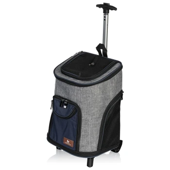 Hunderucksack Tajumulco Trolley faltbar 2 in 1 mit Rollen und Griff Grau tragbare Tiertrage mit einem ausziehbaren Griff, Netzoberseite und Seitentasche, entworfen für den einfachen Transport von Haustieren.