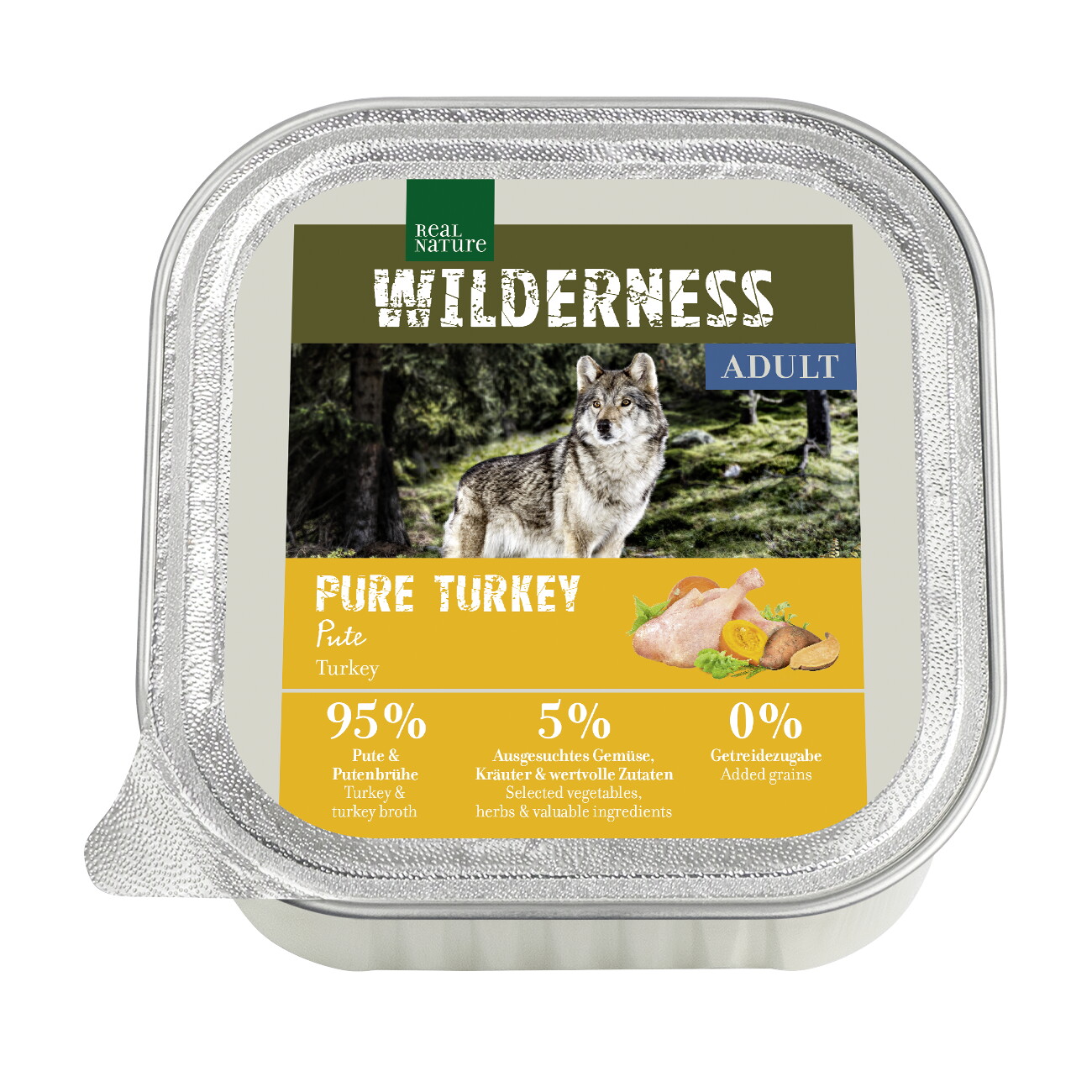 REAL NATURE WILDERNESS Nassfutter Hund, Adult, Pure Turkey, Pute 16x100 g