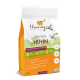 Tüte mit natürlichem Katzenfutter, beschriftet mit "Ich liebe meine Katze", mit Hühnergeschmack, getreidefrei, mit Hinweisen auf hohen Hühneranteil und Omega-3-Fettsäuren.