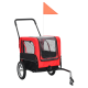 Roter Haustieranhänger mit Netzfenstern, schwarzem Boden und einer Flagge oben, entworfen für den sicheren Transport von Haustieren.