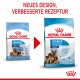 Vergleich der Verpackung von Royal Canin Hundefutter, mit "Starter Mother & Babydog" für große Rassen, mit neuem Design und verbessertem Rezepttext.