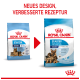 Vergleich der Verpackung von Royal Canin Hundefutter, mit "Starter Mother & Babydog" für große Rassen, mit neuem Design und verbessertem Rezepttext.
