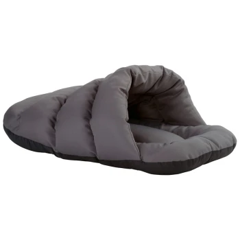 Grau Haustierbett mit einem gemütlichen, konturierten Design, mit plüschiger Polsterung und einer weichen, runden Form für Komfort.