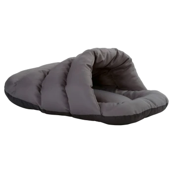 Grau Haustierbett mit einem gemütlichen, konturierten Design, mit plüschiger Polsterung und einer weichen, runden Form für Komfort.
