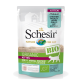 Verpackung von Schesir Bio-Kittenfutter, mit Huhn als erster Zutat, gekennzeichnet mit "BIO" und "nur 1 tierisches Protein."