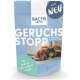 Die Verpackung des probiotischen Geruchsneutralisierers "Geruchsstop" von Bacto Facto zeigt einen Hund und eine Katze und betont die Benutzerfreundlichkeit und Umweltfreundlichkeit.