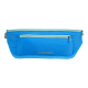 Blaues Haustierzubehörtäschchen von Ruffwear mit zwei Reißverschlussfächern und einem Logo auf der Vorderseite.