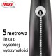 Smycz dla psa Flexi z 5-metrowym trwałym przewodem, z wyraźnym napisem '5 metrowa linka o wysokiej wytrzymałości'.