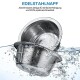 Edelstahlnäpfe mit spritzendem Wasser; sichtbarer Text: „EDELSTAHLNAPF“ und deutscher Hinweis auf Spülmaschinenfestigkeit.