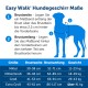 Infografik zur Größenbestimmung des Easy Walk® Hundegeschirrs, die Messanleitungen und eine Größentabelle für Brustbreite und Umfang detailliert.