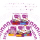 Sechs violette Whiskas-Katzenfutter-Beutel (Kitten, Duo, 1+) vor magentafarbenem Hintergrund mit Überschrift 'Unsere perfekte Auswahl...'