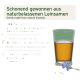 Glas Leinöl vor grünem Hintergrund mit Text 'Schonend hergestellt aus natürlichen Leinsamen' und '100% natürlich'.