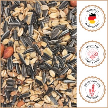 Supravit Tierfutterlogo mit zwei braunen Vögeln und deutschem Text „einfach gutes Futter für vitale und gesunde Tiere“.